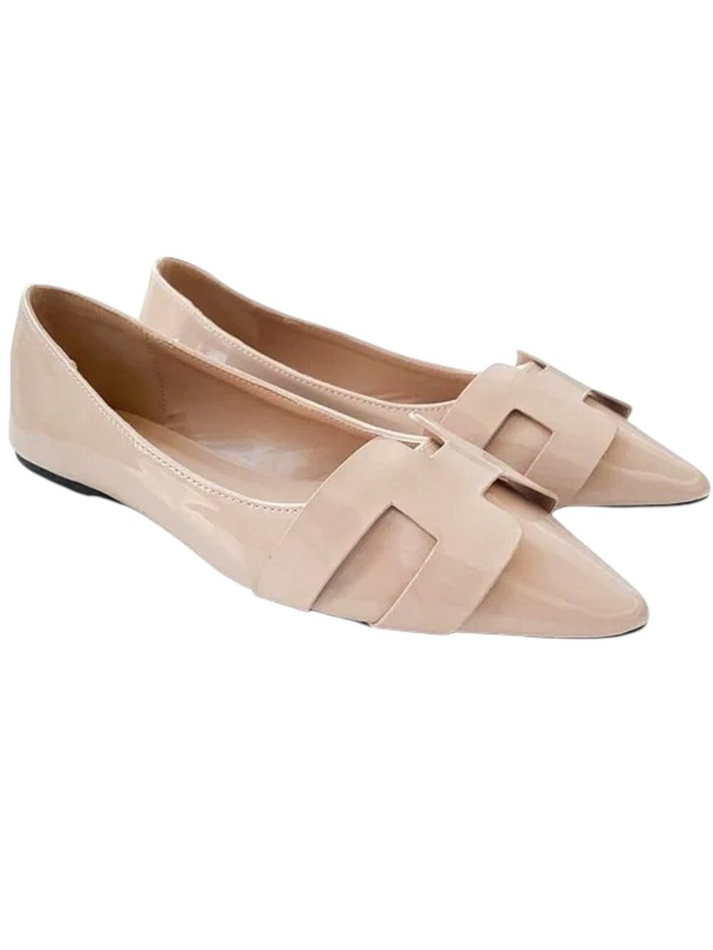 Wild Diva Women's Geometric Design Slip-On Patent PU Pointed Toe Ballet Flats